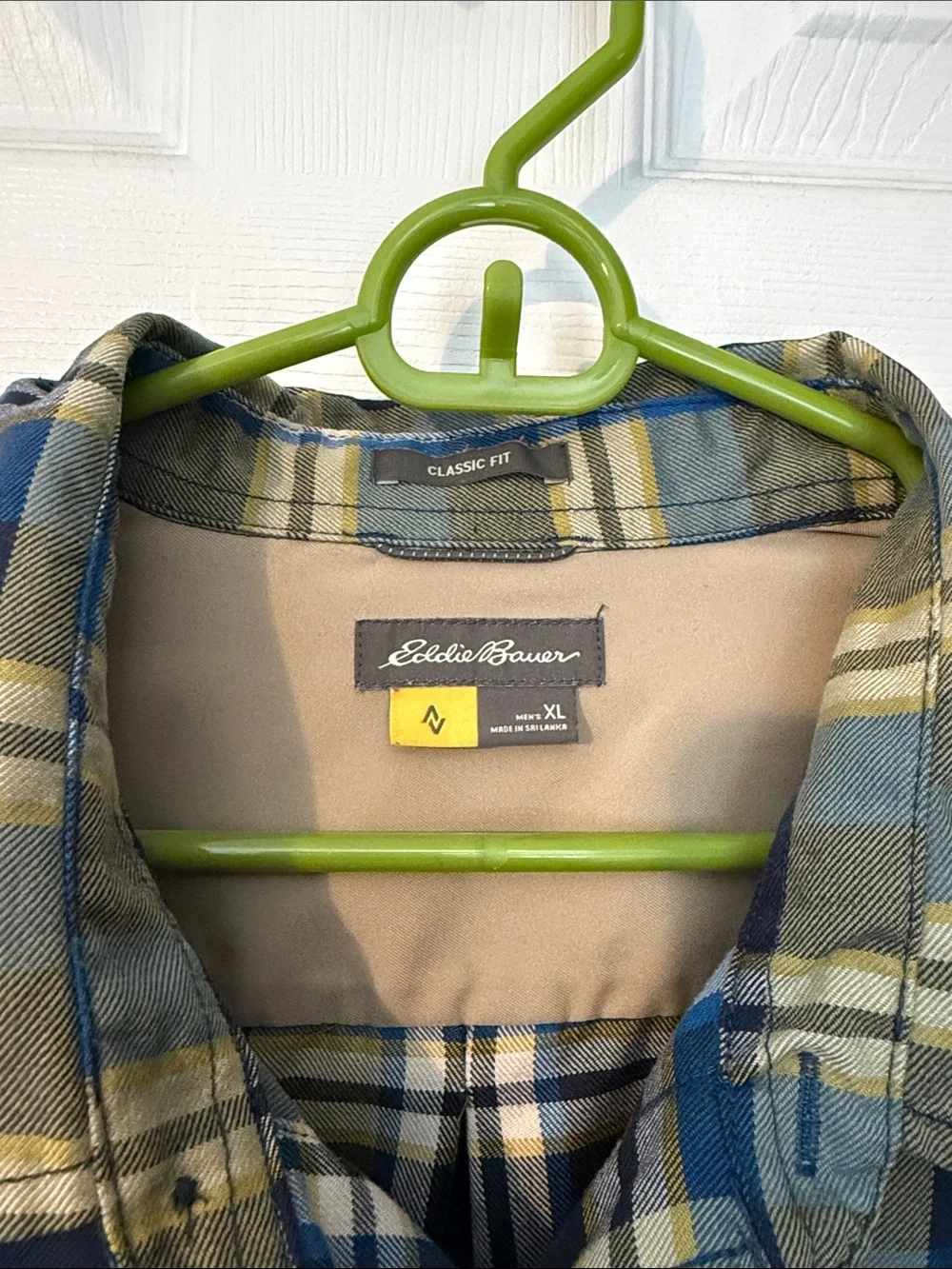 Eddie Bauer Olive & Blue Plaid Long-Sleeve Button-Down Shirt